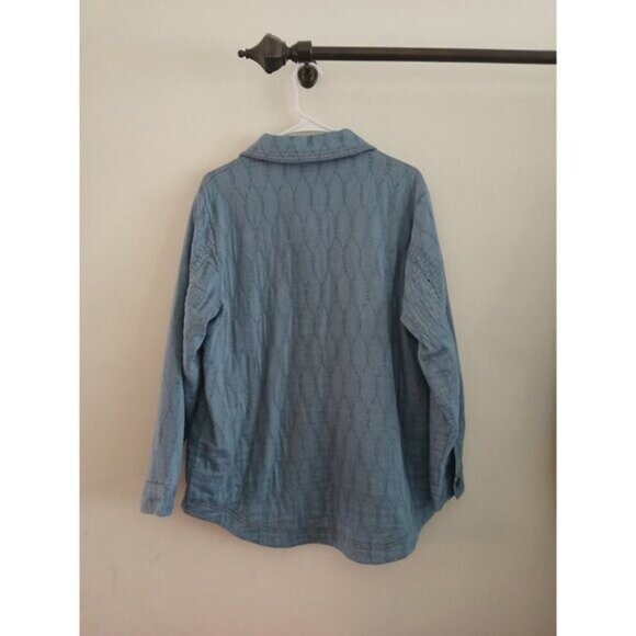 Jach’s Girlfriend Blue Button Front Quilted Demin Jacket Size L Casual Rustic - Picture 8 of 8